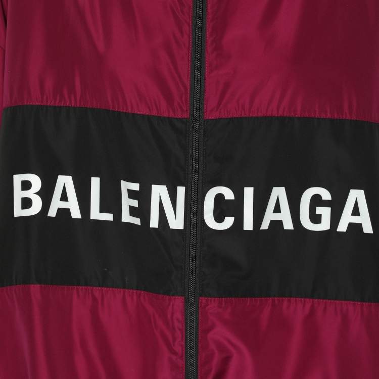 Pre Owned Balenciaga Purple Logo Printed Synthetic Windbreaker Jacket S