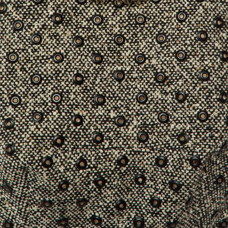 Pre Owned Balenciaga Black/White Eyelet and Ring Embellished Tweed Halter Neck Top M