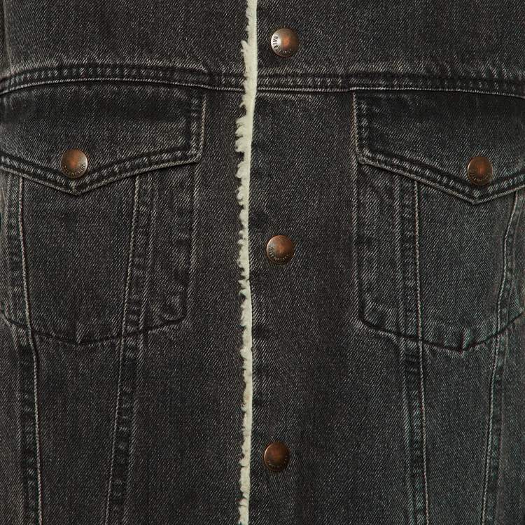 Pre Owned Balenciaga Black Denim Button Front Shearling Jacket S