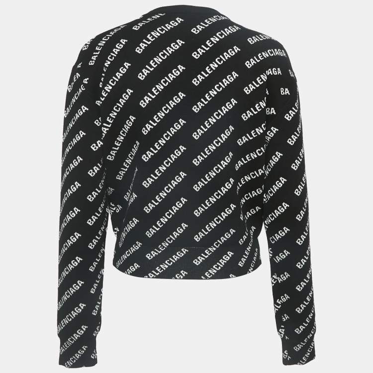 مملوكة مسبقًا Balenciaga Black Logo Jacquard Knit Long Sleeve Sweater S