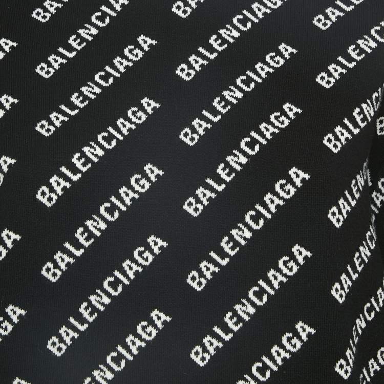 مملوكة مسبقًا Balenciaga Black Logo Jacquard Knit Long Sleeve Sweater S