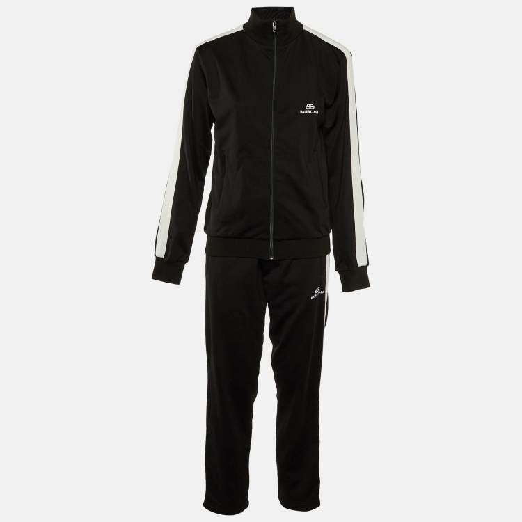 Pre Owned Balenciaga Black Jersey Zip-Up Jacket and Pants Set M