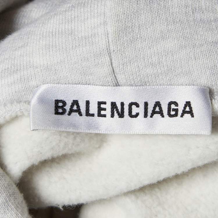Pre Owned Balenciaga Grey Logo Applique Hooded Sweatshirt S