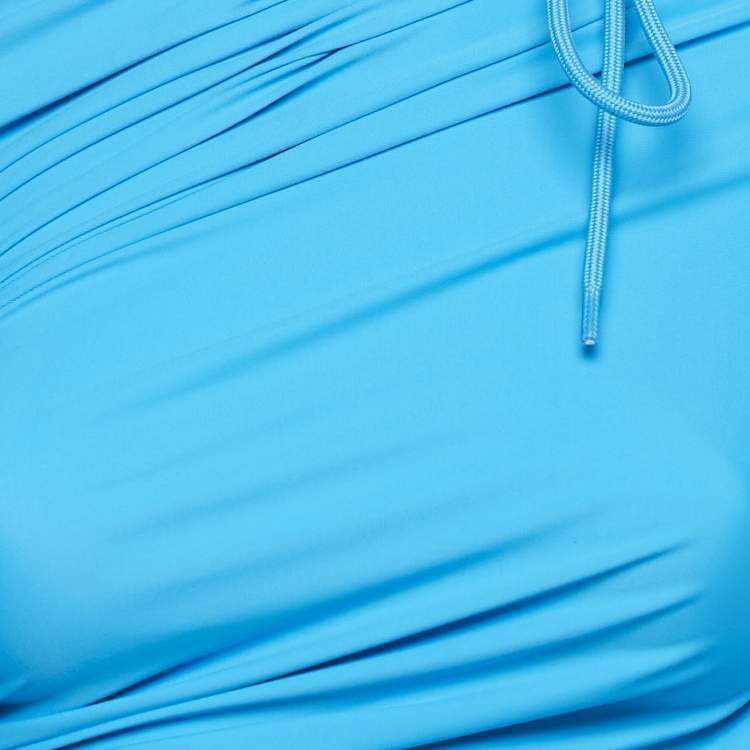 Pre Owned Balenciaga Blue Jersey Ruched Asymmetric Mini Dress S