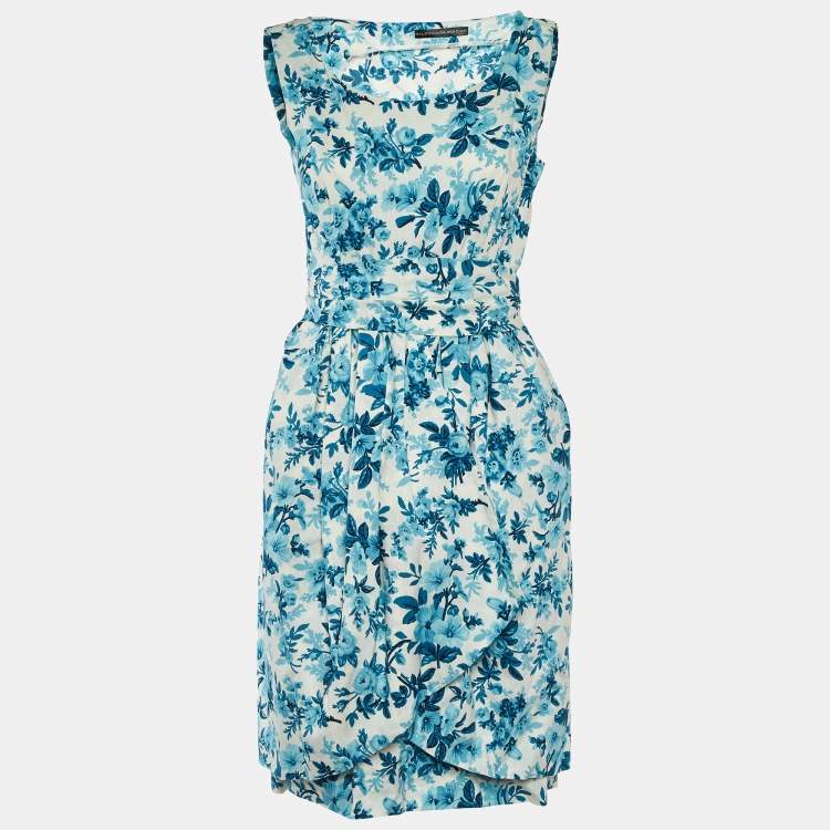 Pre Owned Balenciaga White Floral Printed Cotton Layered Sleeveless Mini Dress M