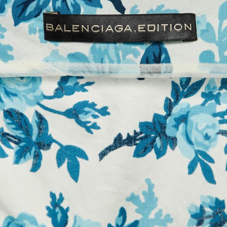 Pre Owned Balenciaga White Floral Printed Cotton Layered Sleeveless Mini Dress M