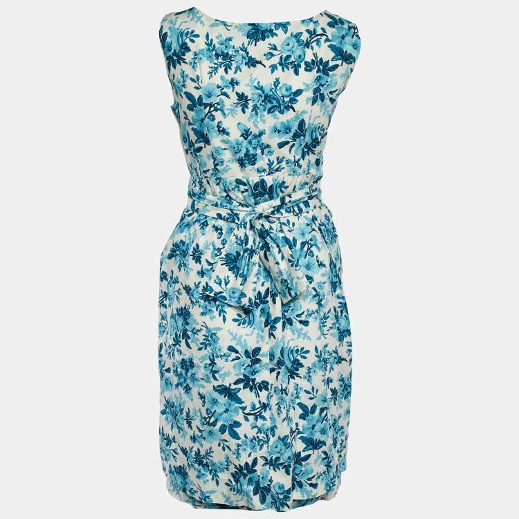 Pre Owned Balenciaga White Floral Printed Cotton Layered Sleeveless Mini Dress M