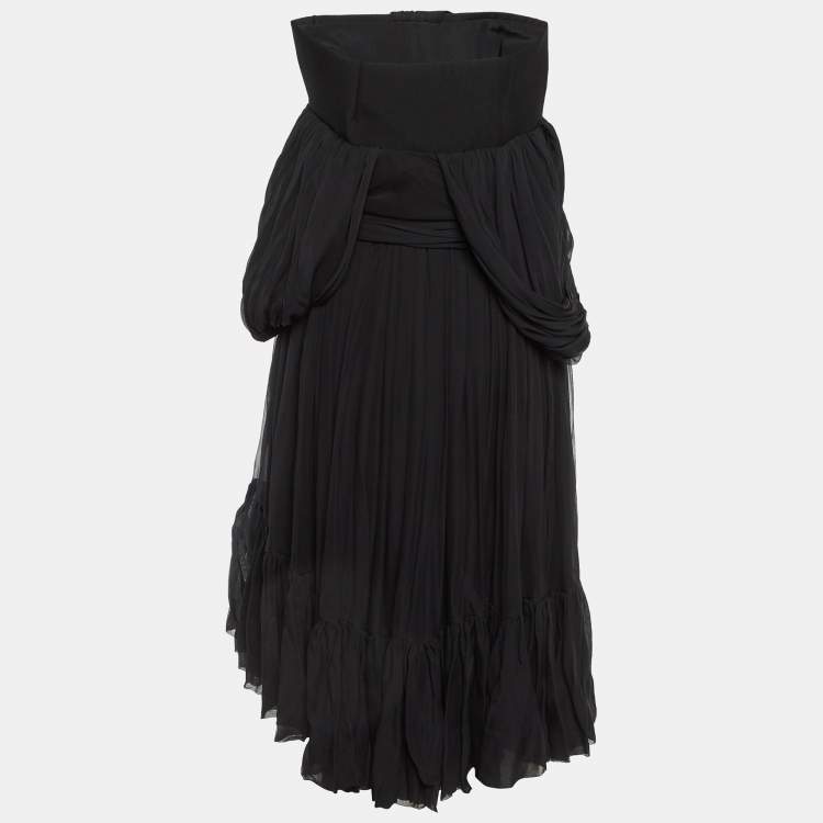 Pre Owned Balenciaga Black Silk Chiffon Draped Mini Dress M
