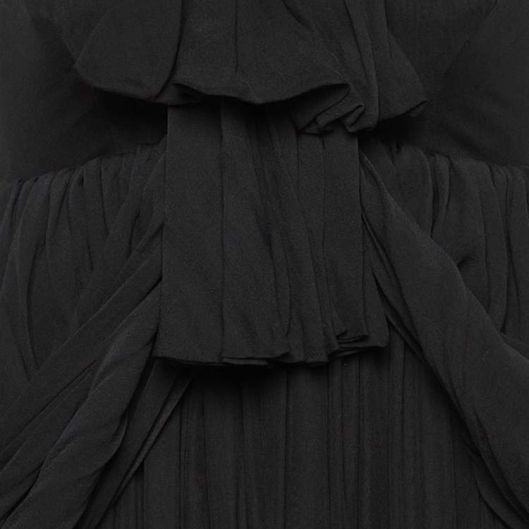 Pre Owned Balenciaga Black Silk Chiffon Draped Mini Dress M