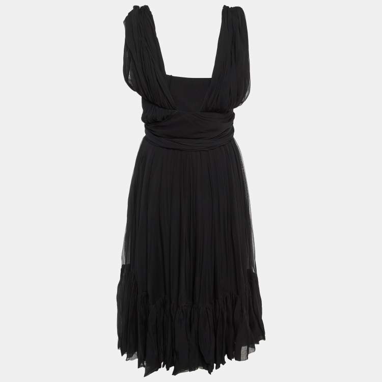 Pre Owned Balenciaga Black Silk Chiffon Draped Mini Dress M