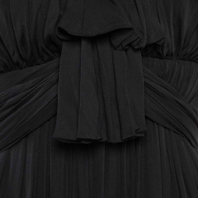 Pre Owned Balenciaga Black Silk Chiffon Draped Mini Dress M