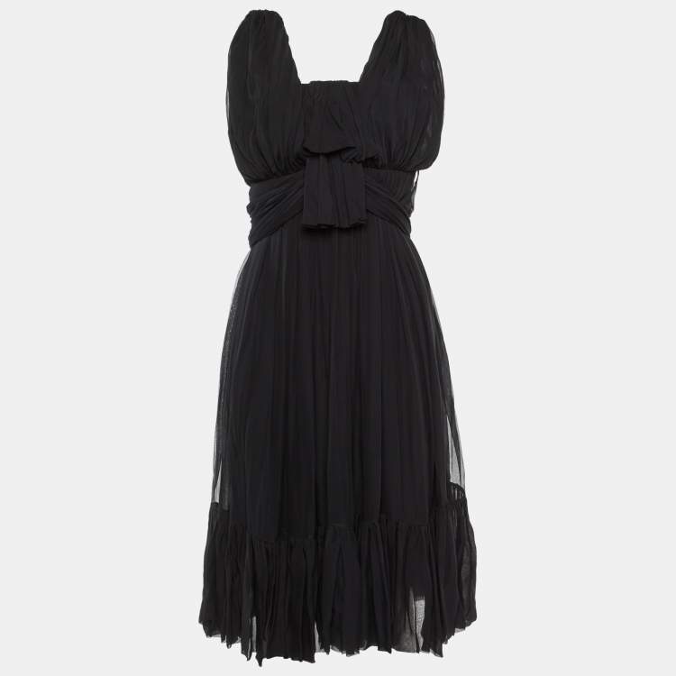 Pre Owned Balenciaga Black Silk Chiffon Draped Mini Dress M