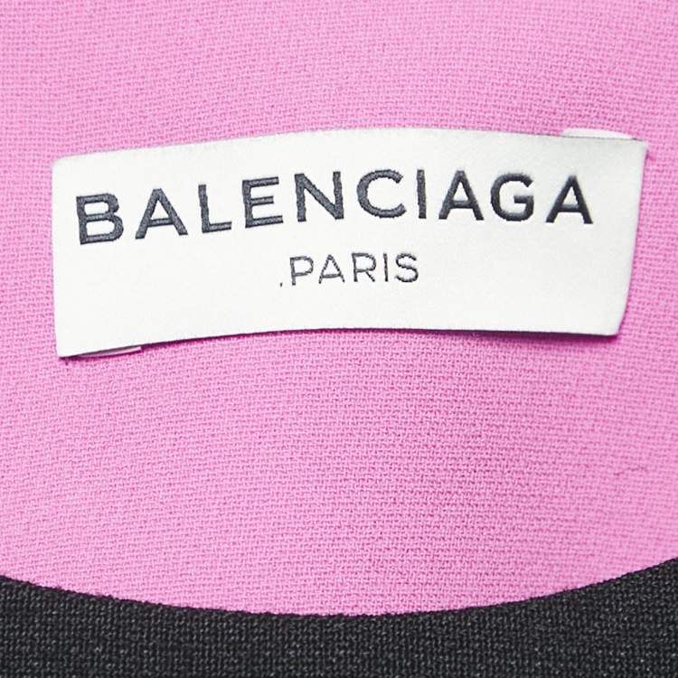 Pre Owned Balenciaga Pink/Black Wool and Crepe Asymmetric Sleeveless Top M
