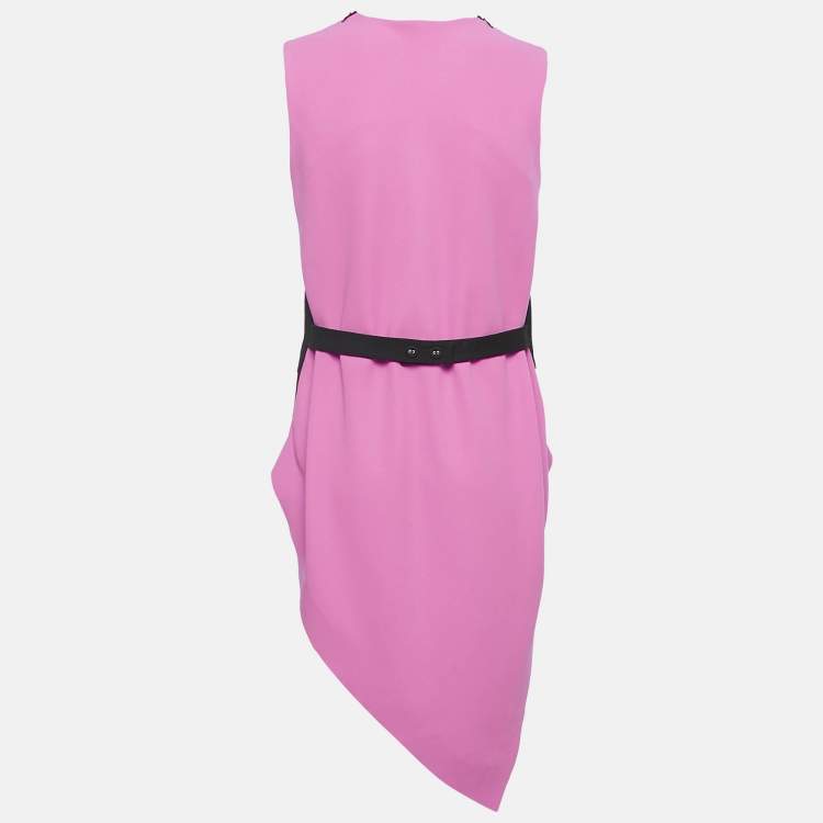 Pre Owned Balenciaga Pink/Black Wool and Crepe Asymmetric Sleeveless Top M