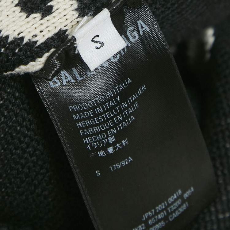Pre Owned Balenciaga Off-White Monogram Jacquard Knit Crew Neck Sweater S