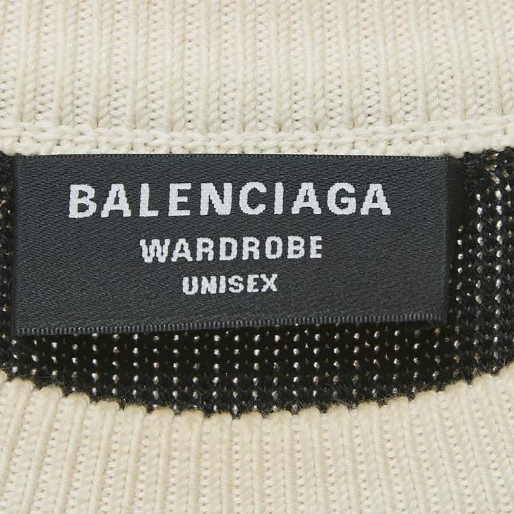 Pre Owned Balenciaga Off-White Monogram Jacquard Knit Crew Neck Sweater S
