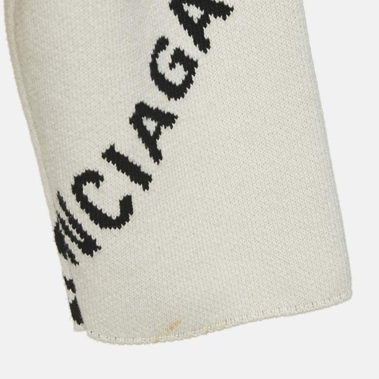 Pre Owned Balenciaga Off-White Monogram Jacquard Knit Crew Neck Sweater S