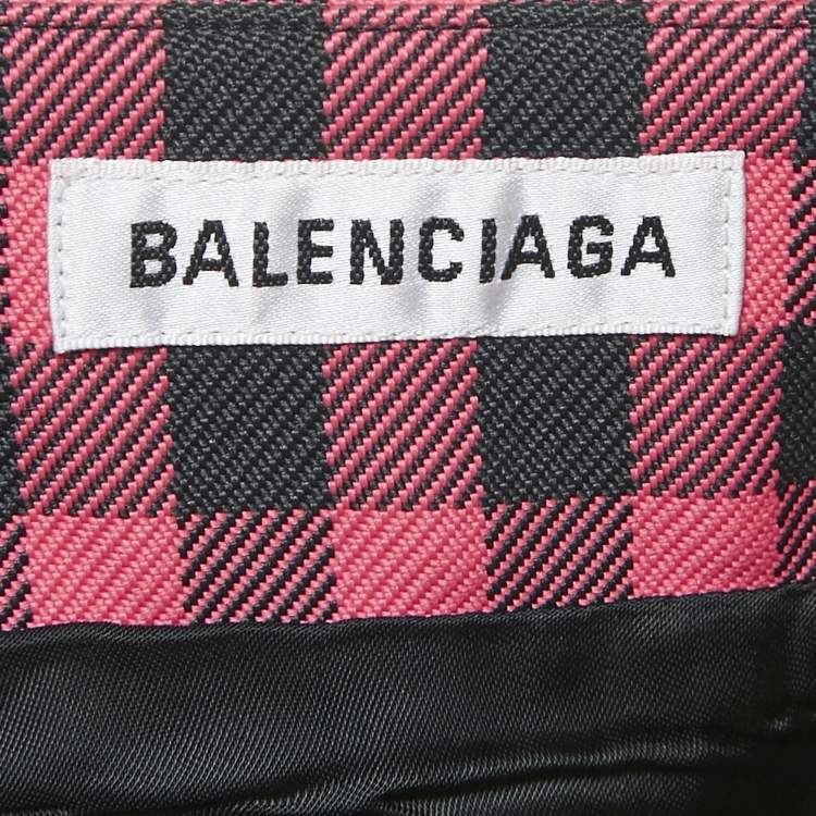 Pre Owned Balenciaga Pink Gingham Check Pencil Skirt S