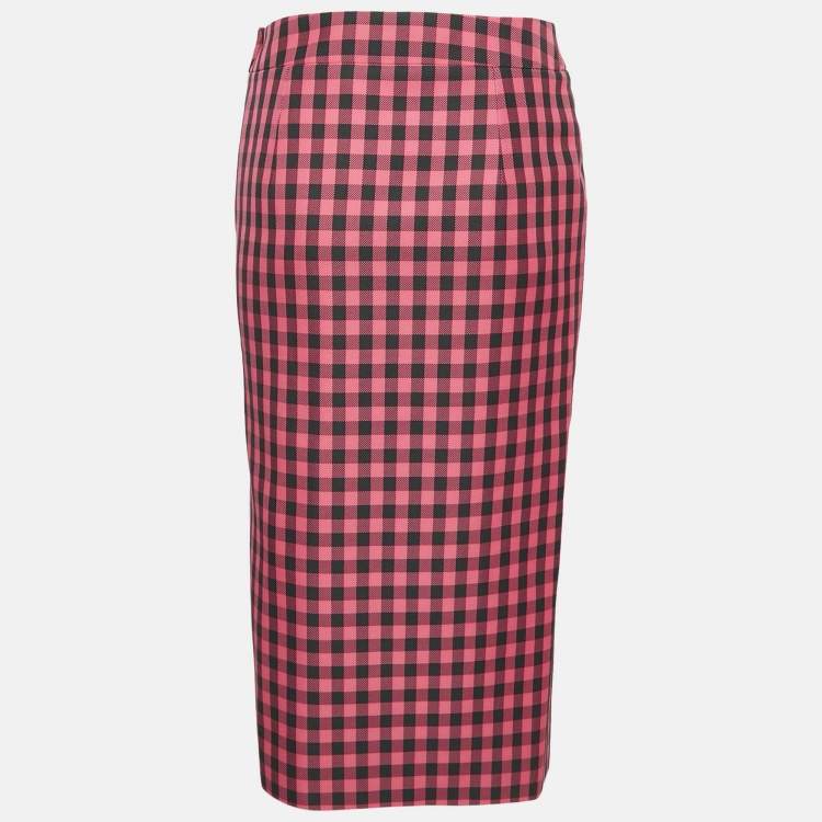 Pre Owned Balenciaga Pink Gingham Check Pencil Skirt S