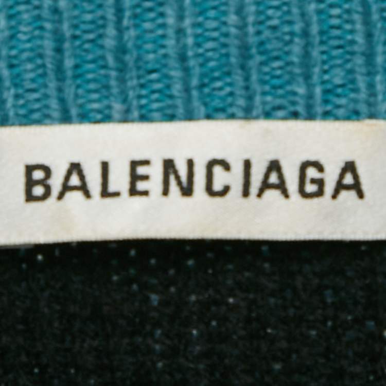 Pre Owned Balenciaga Blue Logo Intarsia Wool Crewneck Sweater M