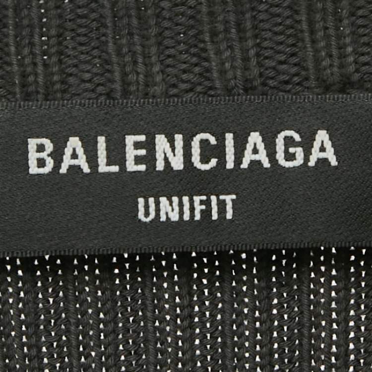 Pre Owned Balenciaga Grey Printed Rib Knit Oversized Sweater XS