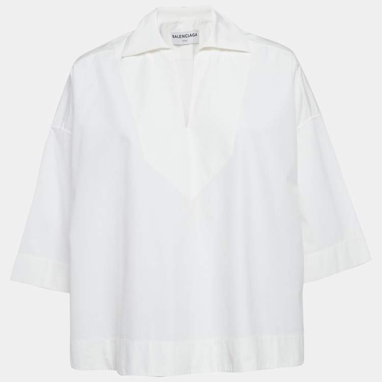 Pre Owned Balenciaga White Cotton Loose Fit Blouse S