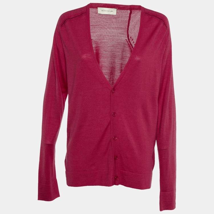 Pre Owned Balenciaga Pink Wool & Silk Knit Button Front Cardigan L
