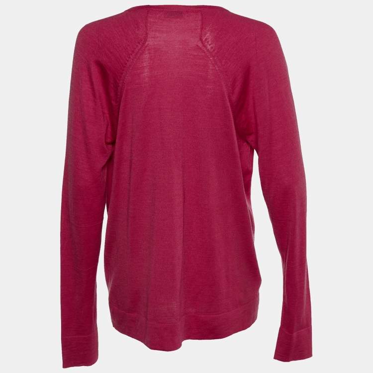 Pre Owned Balenciaga Pink Wool & Silk Knit Button Front Cardigan L