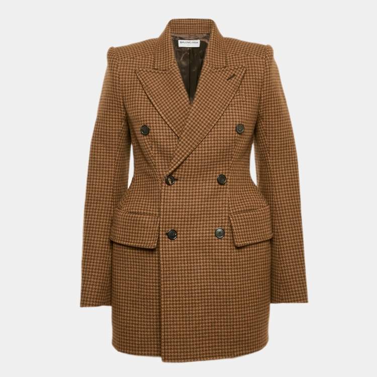 Pre Owned Balenciaga Brown Houndstooth Wool Hourglass Blazer M