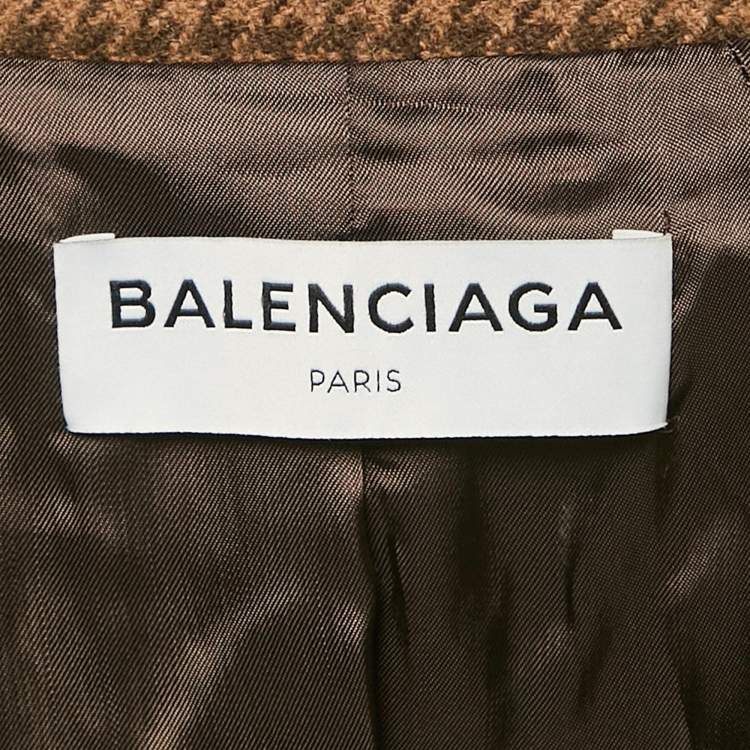 Pre Owned Balenciaga Brown Houndstooth Wool Hourglass Blazer M