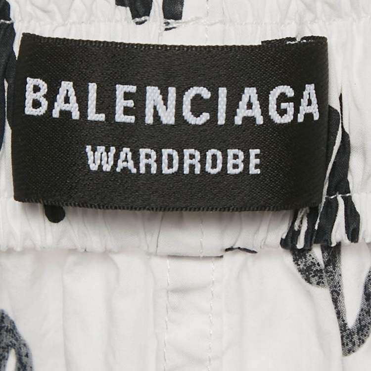 Pre Owned Balenciaga White All Over Print Cotton Track Pants XL