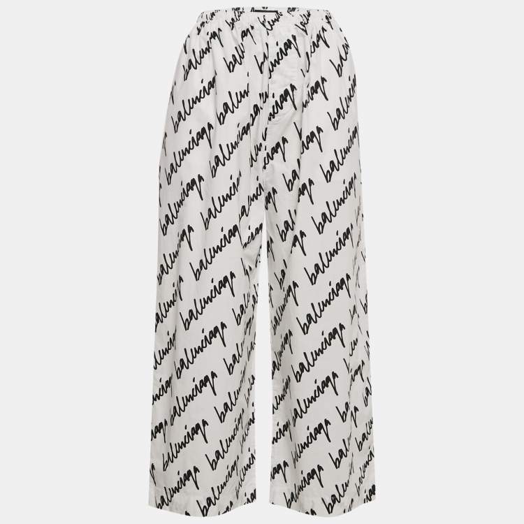 Pre Owned Balenciaga White All Over Print Cotton Track Pants XL