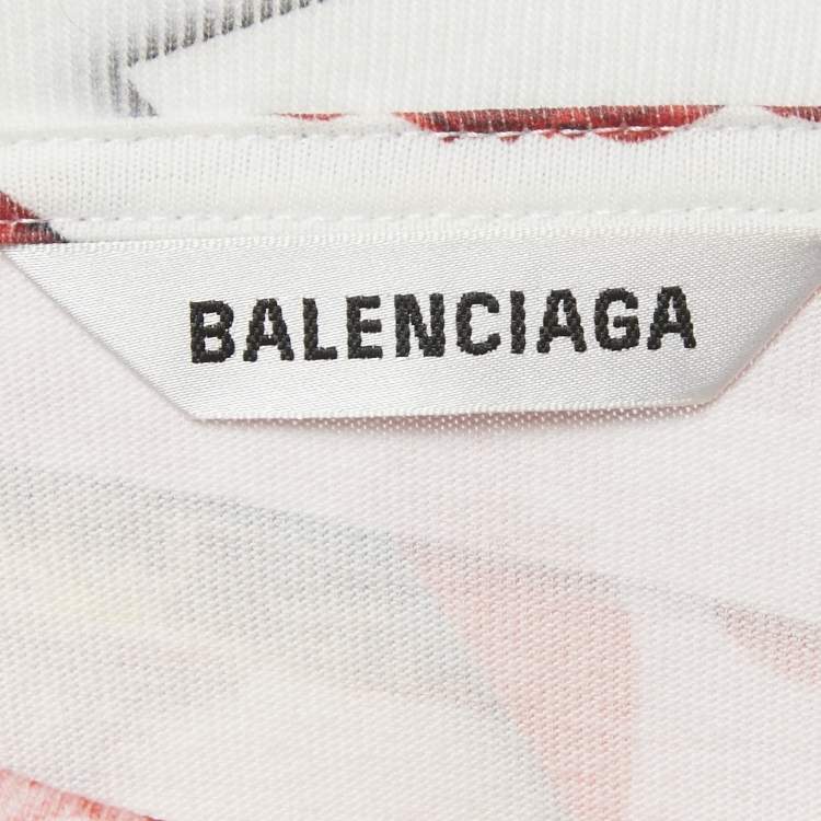 Pre Owned Balenciaga Multicolor Graphic Printed Cotton Knit Tie Detail Oversized Top & Leggings Set L