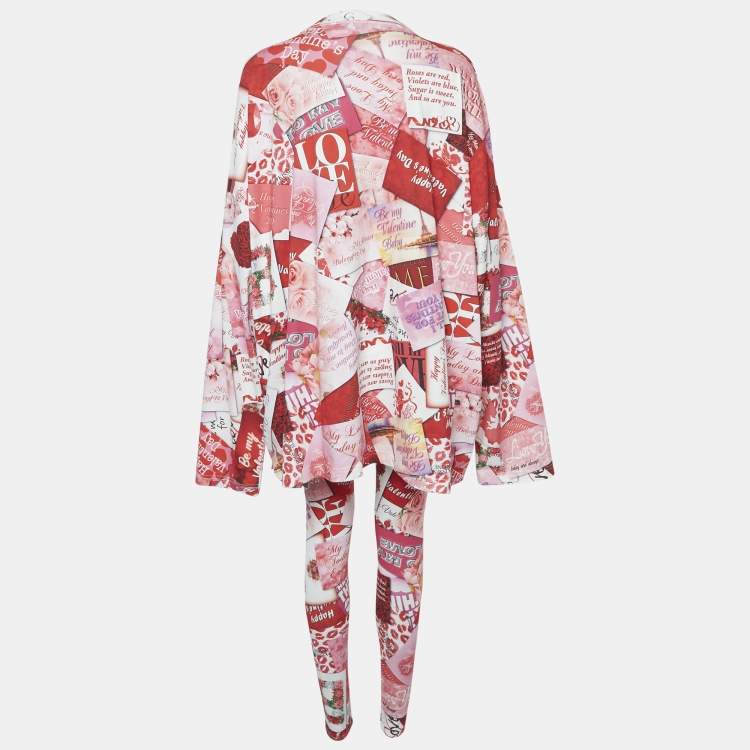 Pre Owned Balenciaga Multicolor Graphic Printed Cotton Knit Tie Detail Oversized Top & Leggings Set L