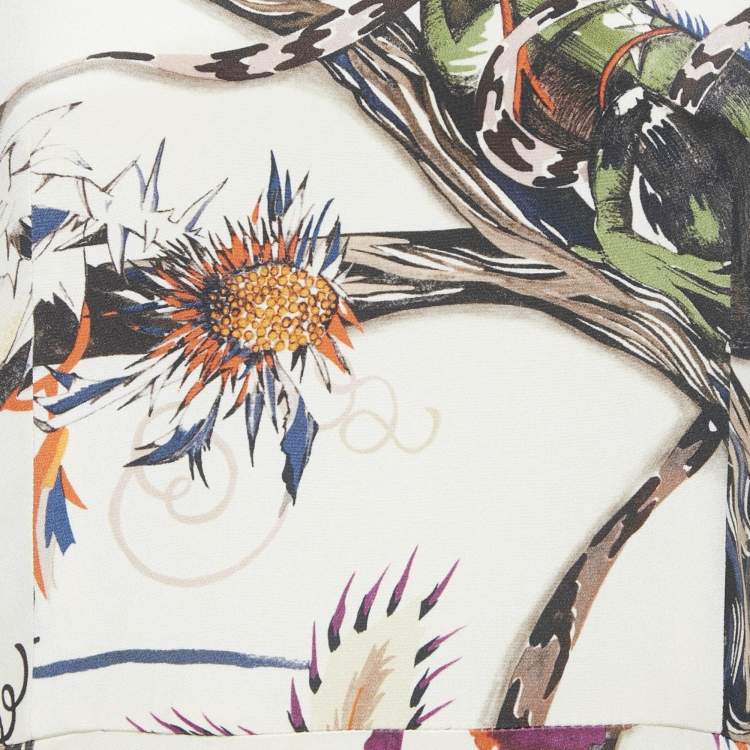 Pre Owned Balenciaga Cream Floral Print Silk Short Dress S