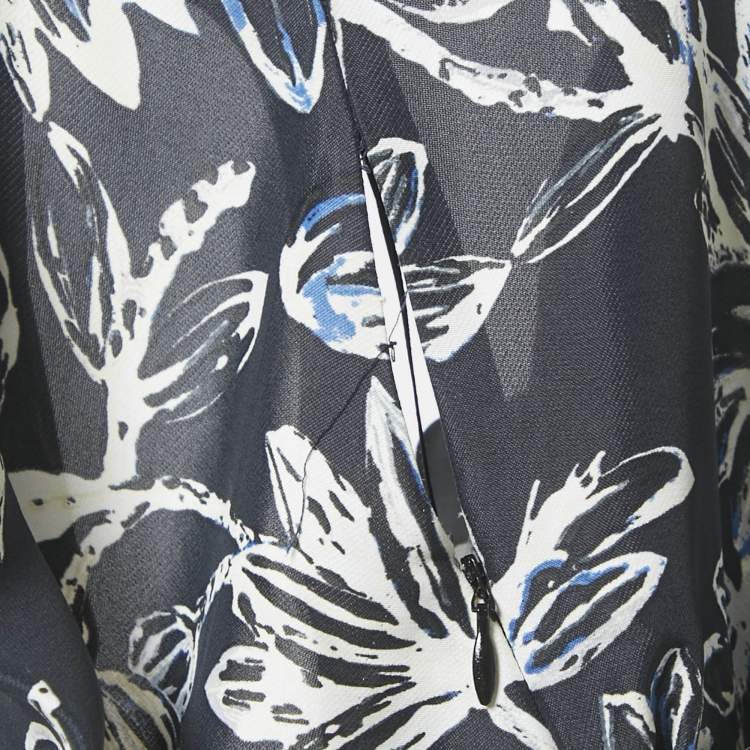 Pre Owned Balenciaga Navy Blue Floral Print Crepe Silk Sleeveless Gown L