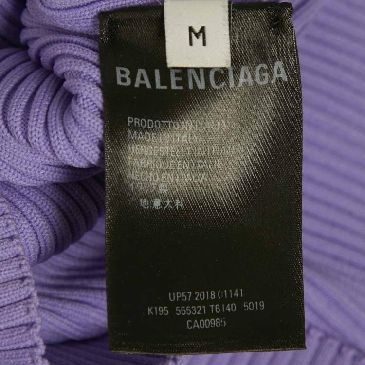 Pre Owned Balenciaga Purple All-Over Print Rib Knit Crewneck Sweater M