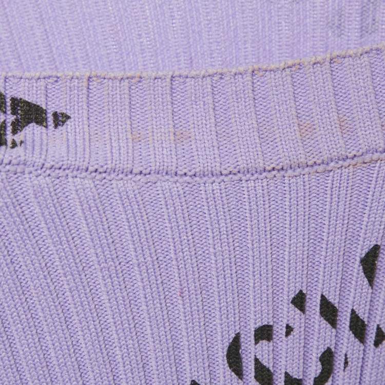 Pre Owned Balenciaga Purple All-Over Print Rib Knit Crewneck Sweater M