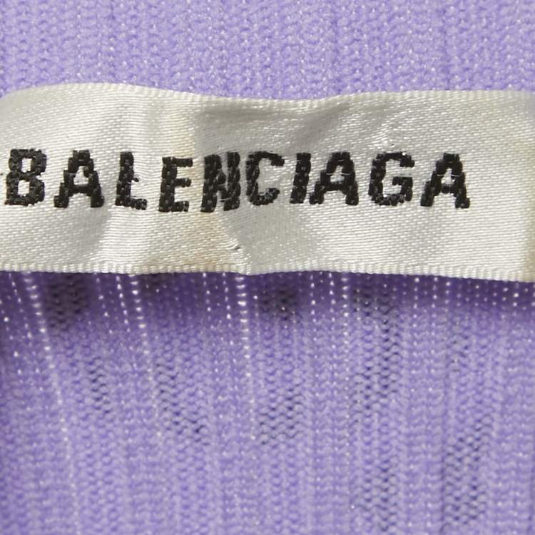 Pre Owned Balenciaga Purple All-Over Print Rib Knit Crewneck Sweater M