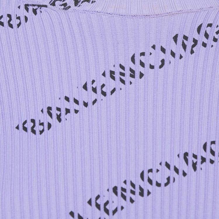 Pre Owned Balenciaga Purple All-Over Print Rib Knit Crewneck Sweater M