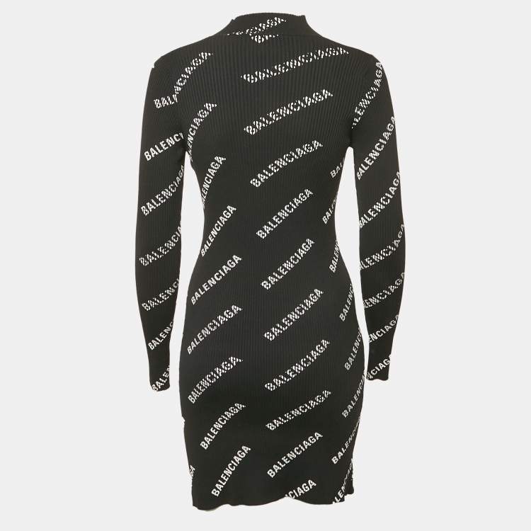 Pre Owned Balenciaga Black All-Over Print Rib Knit Bodycon M