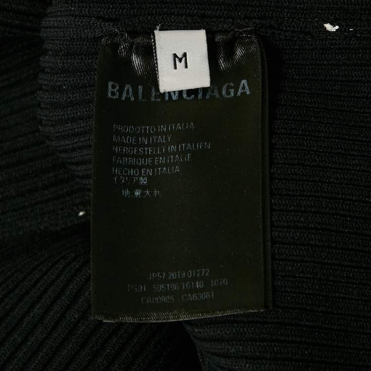 Pre Owned Balenciaga Black All-Over Print Rib Knit Bodycon M