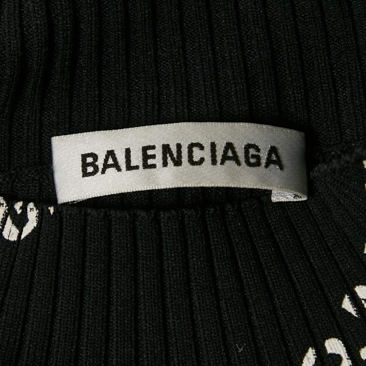 Pre Owned Balenciaga Black All-Over Print Rib Knit Bodycon M