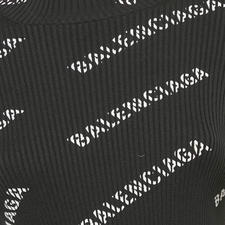 Pre Owned Balenciaga Black All-Over Print Rib Knit Bodycon M