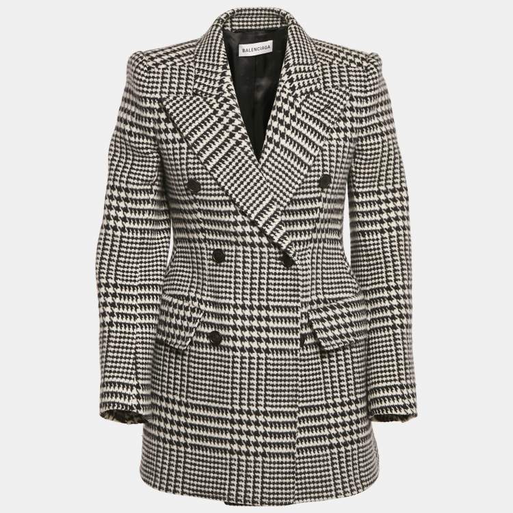 Pre Owned Balenciaga Black/White Houndstooth Wool Hourglass Blazer S