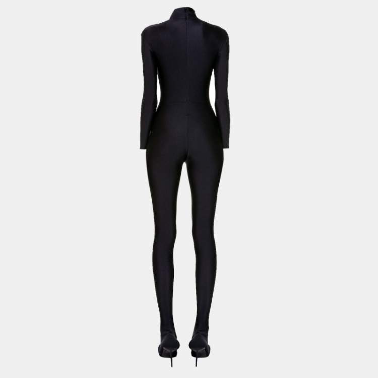 Pre Owned Balenciaga Black Jersey Falkon Full-Body Jumpsuit S Heels Size 39