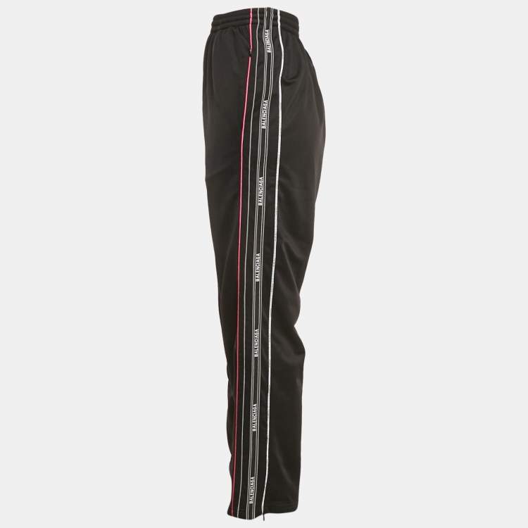 Pre Owned Balenciaga Black Logo Striped Jersey Track Pants S