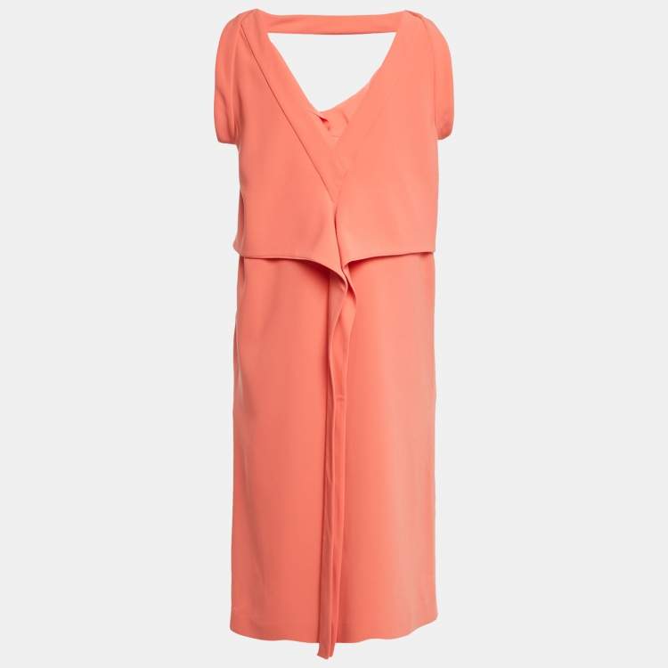 Pre Owned Balenciaga Orange Crepe Sleeveless Midi Dress M