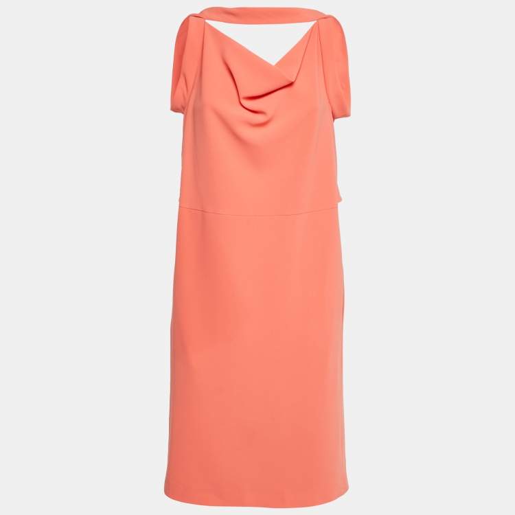 Pre Owned Balenciaga Orange Crepe Sleeveless Midi Dress M