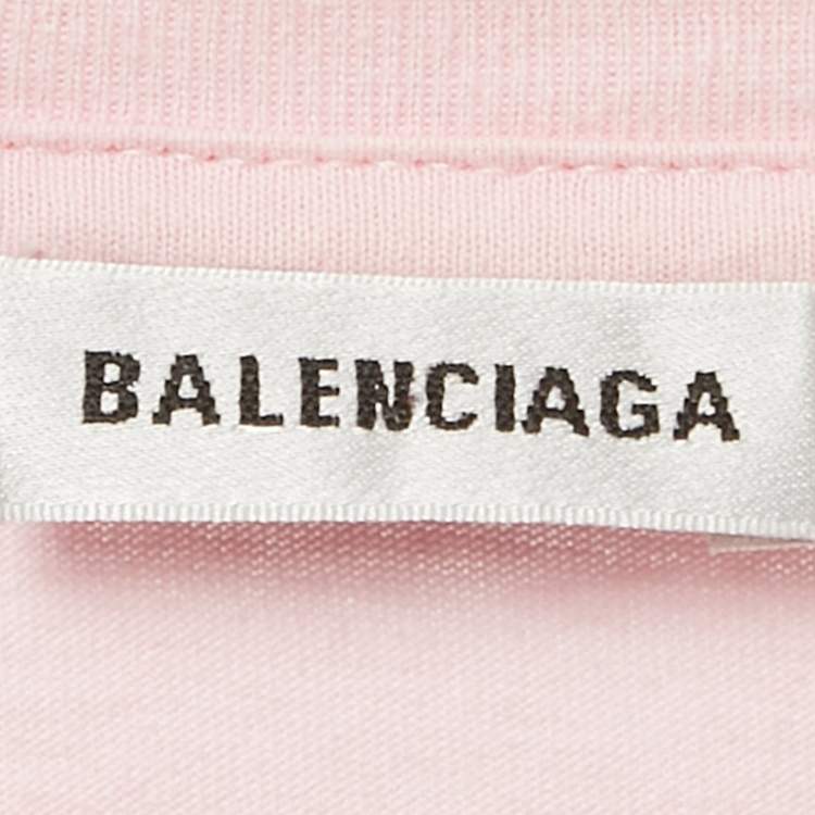 Pre Owned Balenciaga Pink Logo Print Cotton Jersey T-Shirt S
